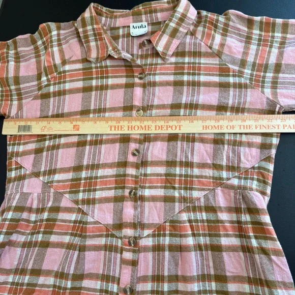 Arula Plaid Flannel Button Down Shirt Dress Plus Size X Pink Brown Country - Picture 7 of 11
